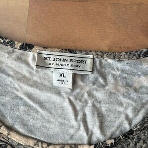 St John Sport Marie Gray Vintage Black Tan Toile Stretch Top XL‎
